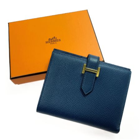  HERMES エルメス 2つ折り財布 ベアン コンパクト  D刻印 ゴールド金具 ブラック H金具  箱有