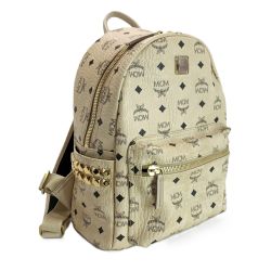 ☆☆ MCM エムシーエム ヴィセトス柄  スタッズ レザー ベージュ リュック  Bランク