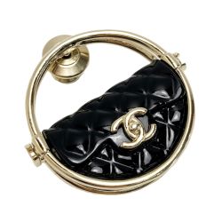 ☆☆ CHANEL シャネル ココマーク マトラッセ フープ ブローチ B23C ゴールド×ブラック GP Bランク
