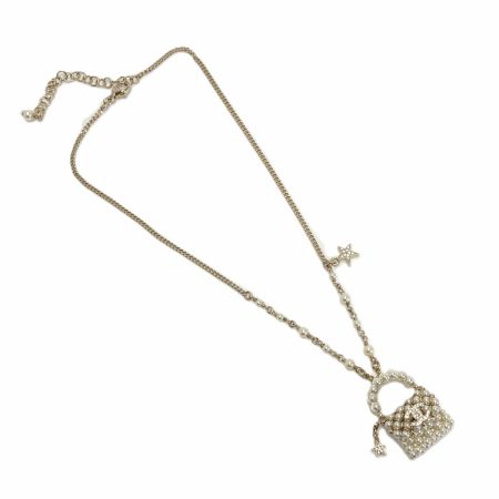  CHANEL シャネル ココマーク マトラッセ ネックレス C23A ゴールド×ホワイト ラインストーン フェイクパール GP