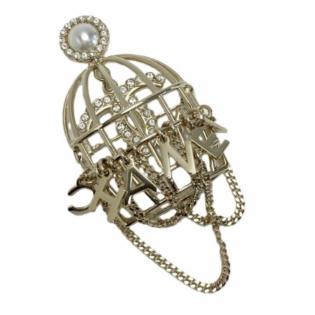  CHANEL シャネル ココマーク 鳥かご ブローチ B23V ゴールド ラインストーン フェイクパール GP