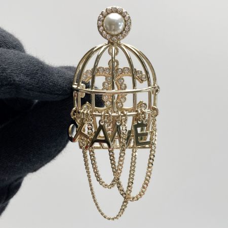  CHANEL シャネル ココマーク 鳥かご ブローチ B23V ゴールド ラインストーン フェイクパール GP