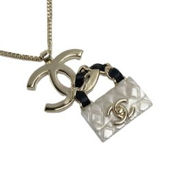 ☆☆ CHANEL シャネル ココマーク マトラッセ バッグモチーフ ネックレス B23C ゴールド×ホワイト GP Bランク