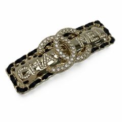  CHANEL シャネル ココマーク バレッタ A23S ゴールド×ブラック GP チェーン ラインストーン Bランク
