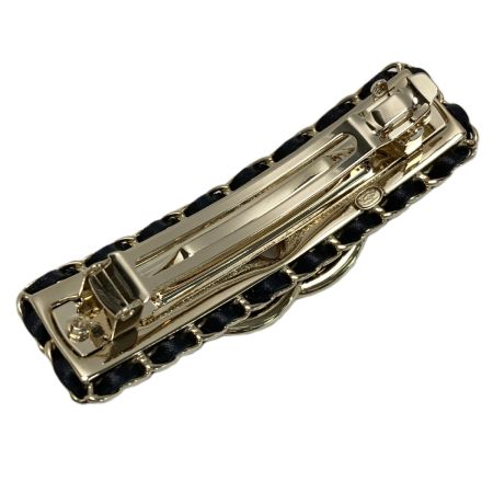  CHANEL シャネル ココマーク バレッタ A23S ゴールド×ブラック GP チェーン ラインストーン