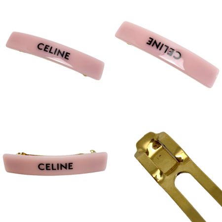  CELINE セリーヌ ロゴ バレッタ  ヘアアクセサリー 髪留め ピンク レジン