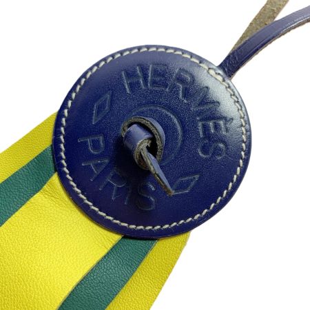  HERMES エルメス チャーム パドック バッグチャーム レザー ネイビー イエロー