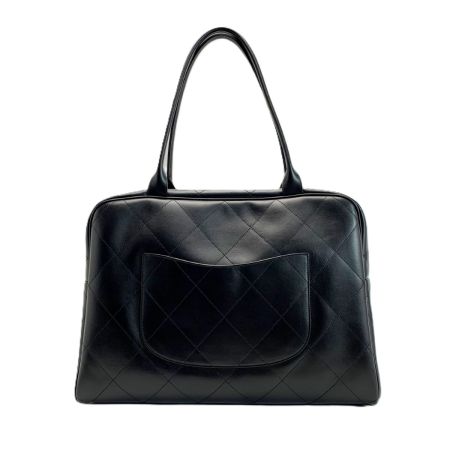  CHANEL シャネル ロゴ ボウラーバッグ ステッチ カーフスキン  ブラック ボストンバッグ