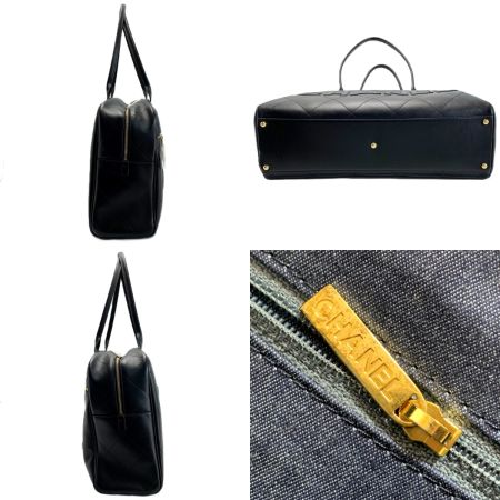  CHANEL シャネル ロゴ ボウラーバッグ ステッチ カーフスキン  ブラック ボストンバッグ