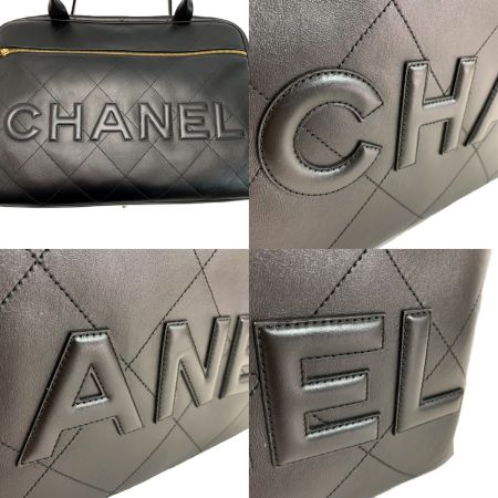  CHANEL シャネル ロゴ ボウラーバッグ ステッチ カーフスキン  ブラック ボストンバッグ