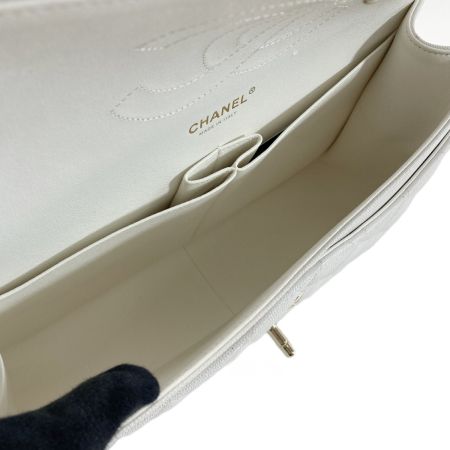  CHANEL シャネル マトラッセ ダブルフラップ チェーンショルダーバッグ ホワイト キャビアスキン ギャランティカード有