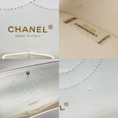  CHANEL シャネル マトラッセ ダブルフラップ チェーンショルダーバッグ ホワイト キャビアスキン ギャランティカード有