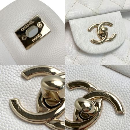  CHANEL シャネル マトラッセ ダブルフラップ チェーンショルダーバッグ ホワイト キャビアスキン ギャランティカード有