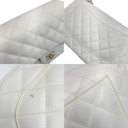  CHANEL シャネル マトラッセ ダブルフラップ チェーンショルダーバッグ ホワイト キャビアスキン ギャランティカード有