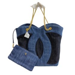 ☆☆ CHANEL シャネル ココマーク AS3857 インディゴ デニム チェーントートバッグ  Bランク