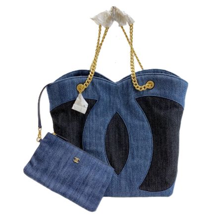  CHANEL シャネル ココマーク AS3857 インディゴ デニム チェーントートバッグ 