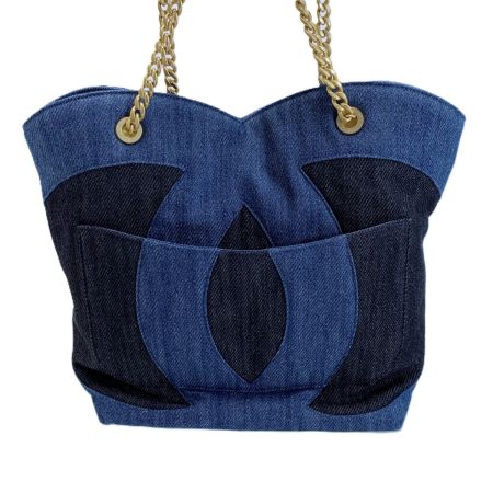  CHANEL シャネル ココマーク AS3857 インディゴ デニム チェーントートバッグ 
