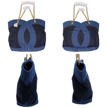  CHANEL シャネル ココマーク AS3857 インディゴ デニム チェーントートバッグ 