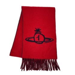 Vivienne Westwood ヴィヴィアン・ウエストウッド ウールxナイロン バイカラーウールマフラー ITALY製 レッド×ネイビー Bランク