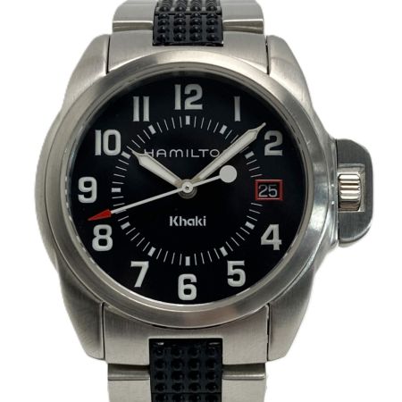  HAMILTON ハミルトン カーキ デイト 6301 ブラック クォーツ メンズ 腕時計 Khaki