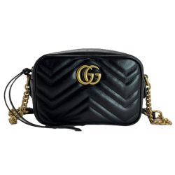 ☆☆ GUCCI グッチ GG マーモント チェーンショルダー バッグ 448065 ブラック レザー レディース Bランク