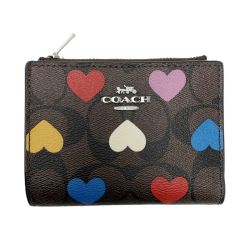 ☆☆ COACH コーチ シグネチャー キャンバス ハート プリント CP424 2つ折り財布 レディース Bランク