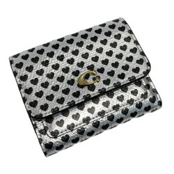 ☆☆ COACH コーチ ミラ スモール フラップ ウォレット・ハート プリント CDZ84 シルバー 3つ折り財布 Aランク