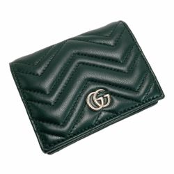 ☆☆ GUCCI グッチ GGマーモント ダブルG カードケース ウォレット 466492 グリーン 2つ折り財布 箱・布袋有 Bランク