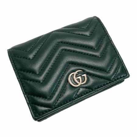  GUCCI グッチ GGマーモント ダブルG カードケース ウォレット 466492 グリーン 2つ折り財布 箱・布袋有