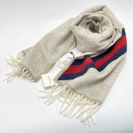 GUCCI グッチ GG柄 シェリーライン マフラー 570603 3GB18 ベージュ ウール75％ アルパカ25％