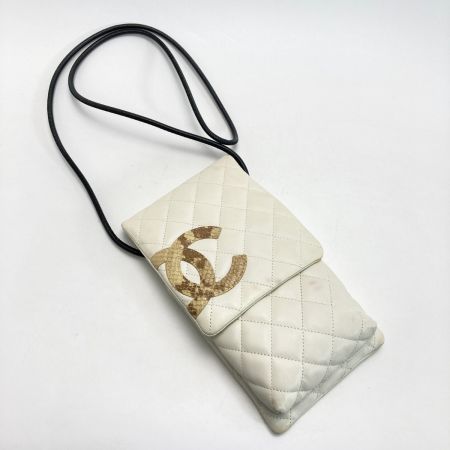  CHANEL シャネル ココマーク カンボンライン ショルダーバッグ ホワイト パイソン カーフ