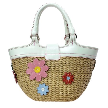  COACH コーチ ストローフラワーアップリケトート花 4443 ホワイト 袋有