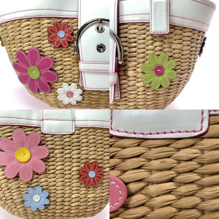  COACH コーチ ストローフラワーアップリケトート花 4443 ホワイト 袋有