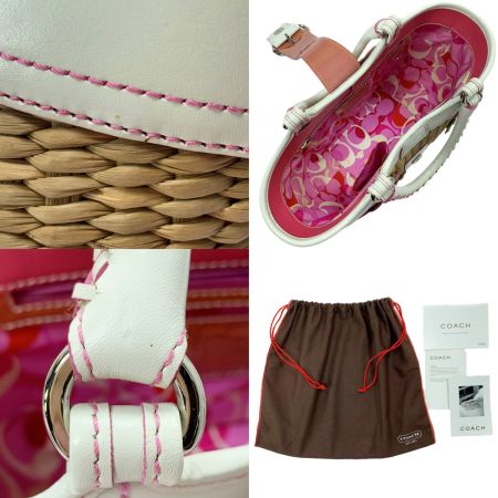  COACH コーチ ストローフラワーアップリケトート花 4443 ホワイト 袋有