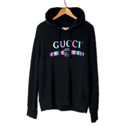 GUCCI グッチ プルオーバーパーカー レインボーロゴプリント SIZE S 475374-XJAPA ブラック メンズ Bランク