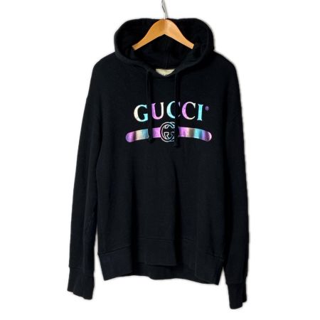 GUCCI グッチ プルオーバーパーカー レインボーロゴプリント SIZE S 475374-XJAPA ブラック メンズ