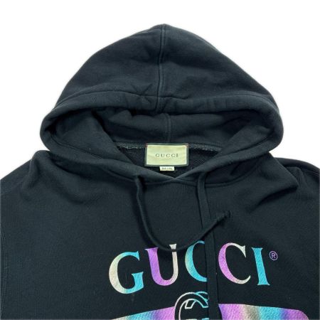 GUCCI グッチ プルオーバーパーカー レインボーロゴプリント SIZE S 475374-XJAPA ブラック メンズ
