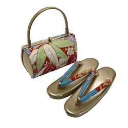☆☆  草履・バッグセット Fサイズ 草履長さ約24.5㎝ 花柄 箱付き 和装小物 Aランク