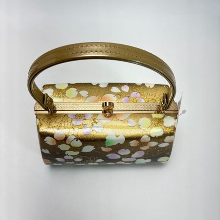   草履&バッグセット Fサイズ 草履長さ約24㎝ 花柄 箱付き 和装小物 ゴールド