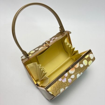   草履&バッグセット Fサイズ 草履長さ約24㎝ 花柄 箱付き 和装小物 ゴールド