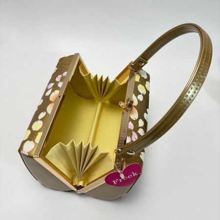   草履&バッグセット Fサイズ 草履長さ約24㎝ 花柄 箱付き 和装小物 ゴールド