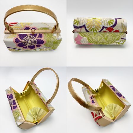   草履&バッグセット Fサイズ 草履長さ約24.5㎝ 花柄 箱付き 和装小物 ゴールド