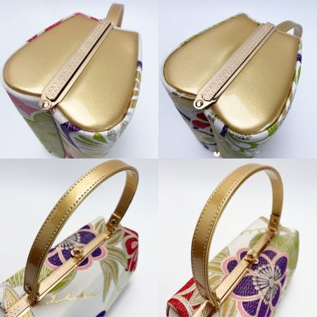   草履&バッグセット Fサイズ 草履長さ約24.5㎝ 花柄 箱付き 和装小物 ゴールド