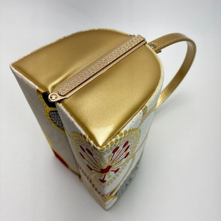   草履&バッグセット Fサイズ 草履長さ約24.5㎝ 花柄 箱付き 和装小物 ゴールド