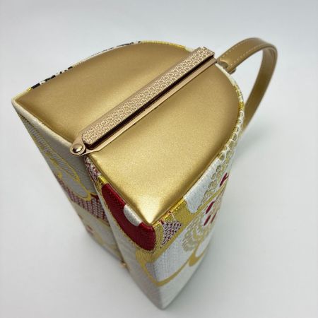   草履&バッグセット Fサイズ 草履長さ約24.5㎝ 花柄 箱付き 和装小物 ゴールド