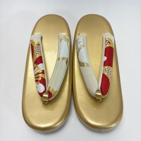   草履&バッグセット Fサイズ 草履長さ約24.5㎝ 花柄 箱付き 和装小物 ゴールド
