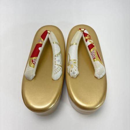   草履&バッグセット Fサイズ 草履長さ約24.5㎝ 花柄 箱付き 和装小物 ゴールド