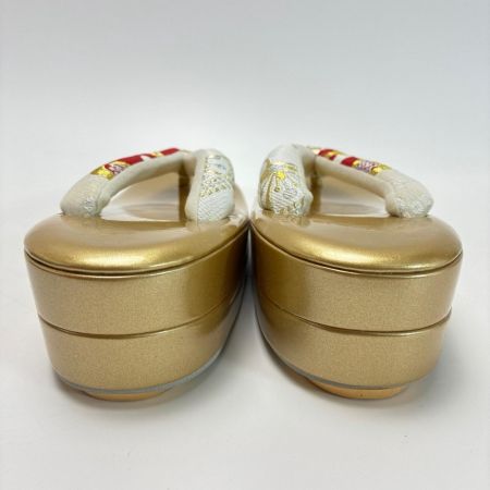   草履&バッグセット Fサイズ 草履長さ約24.5㎝ 花柄 箱付き 和装小物 ゴールド