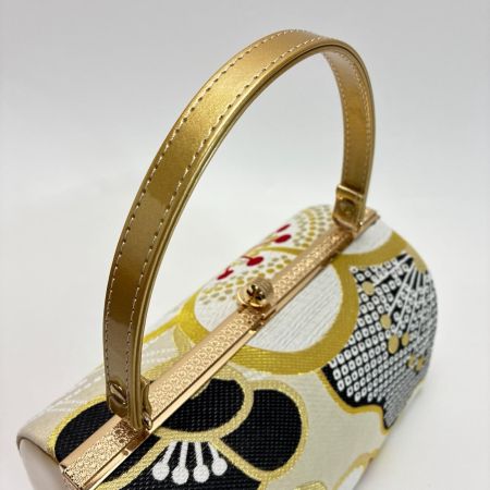   草履&バッグセット Fサイズ 草履長さ約24.5㎝ 花柄 箱付き 和装小物 ゴールド