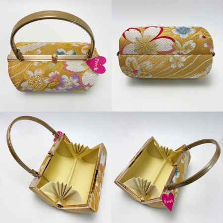  草履&バッグセット Fサイズ 草履長さ約24.5㎝ 花柄 箱付き 和装小物 ゴールド